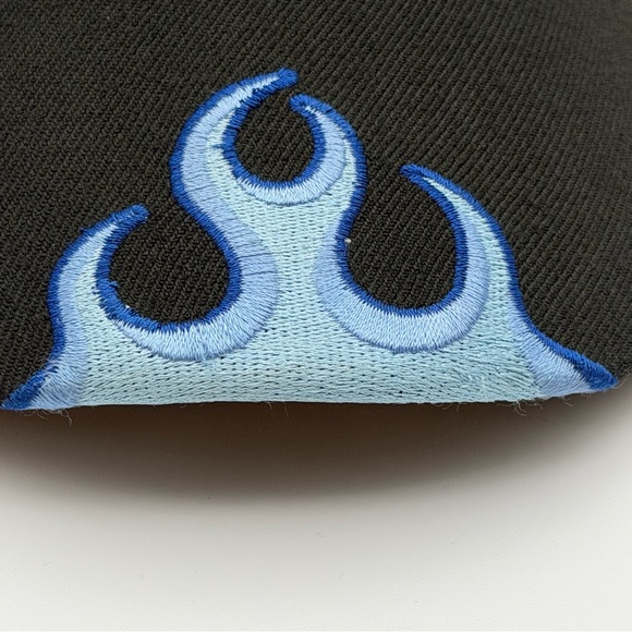 Vintage No Fear Flame Logo Black Blue Fitted Hat L/XL Y2K Streetwear - Picture 6 of 15